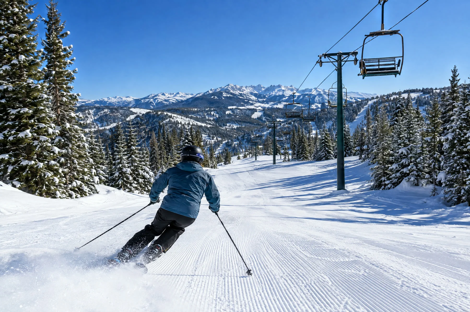 Illustration of skiing on a sunny mountain