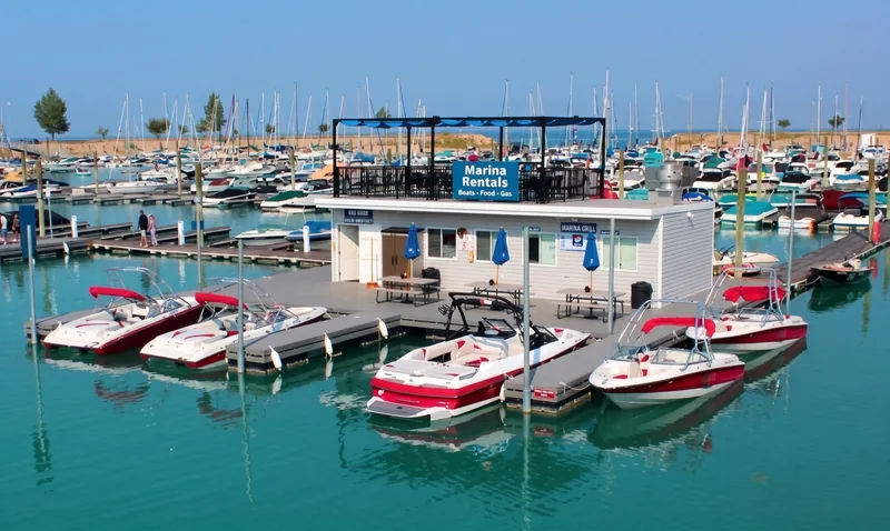 Boat rentals at Bear Lake State Park Marina, across the street